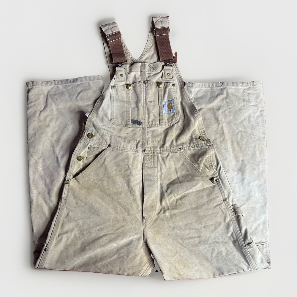 Vintage 80s Carhartt Bib Overalls Men 32x30 Double Knee Duck Canvas USA Distress